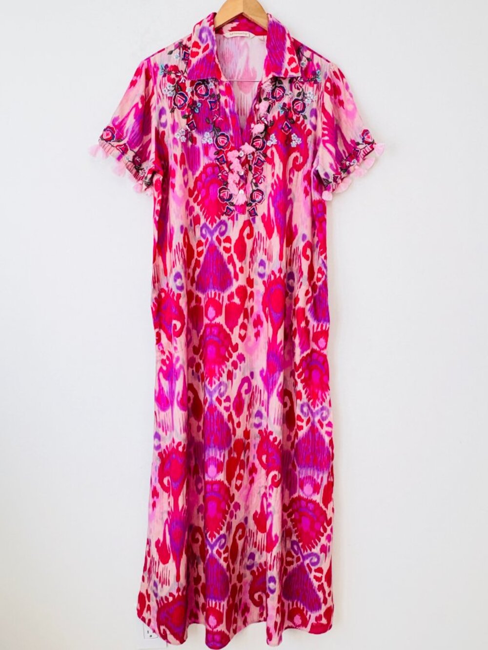 Soft Surroundings Pink Palace Embroidered Beaded Maxi Dress Sz L Resortwear - Picture 2 of 10